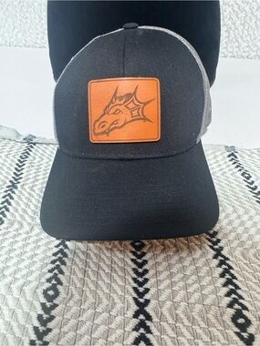 Black Trucker Cap with Leather Dragon Patch - Men